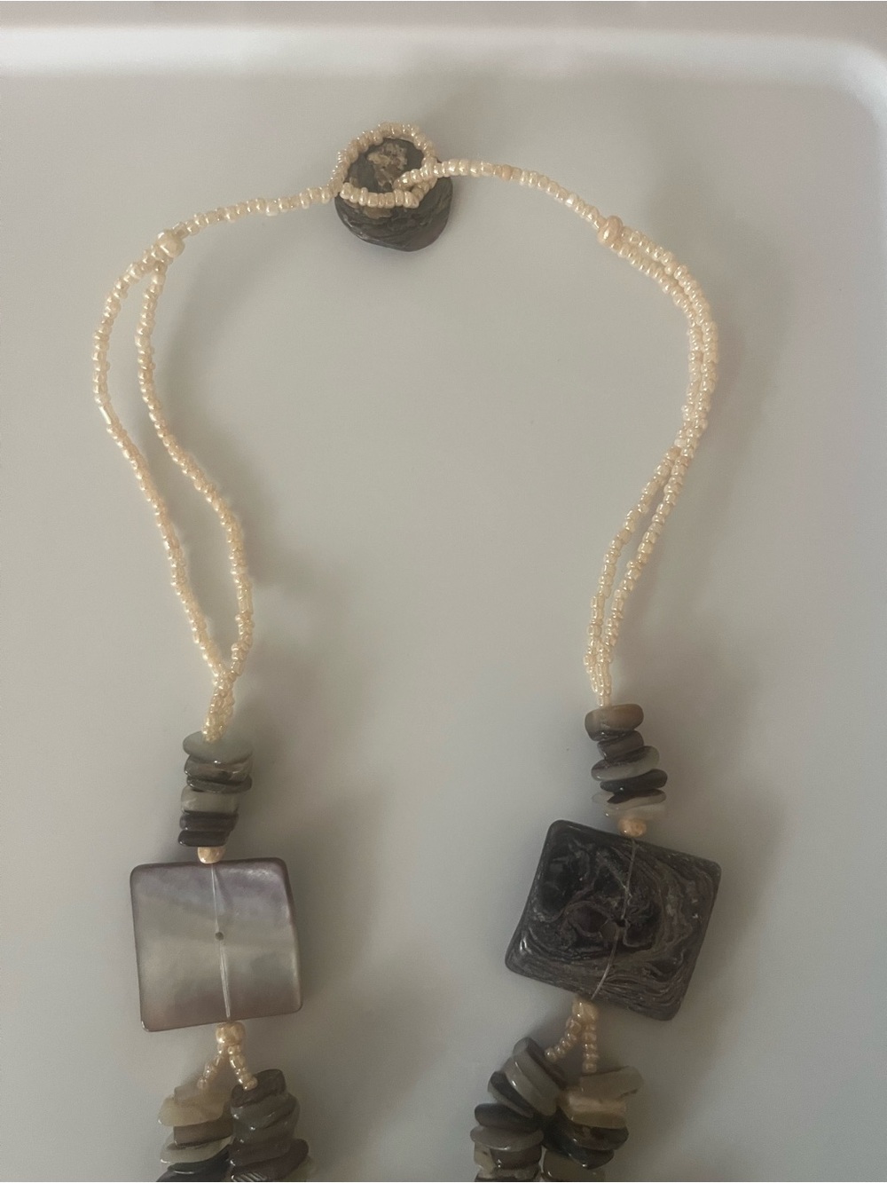 Handcrafted Gray Agate and shells Statement Necklace with Pendant - Picture 2 of 2